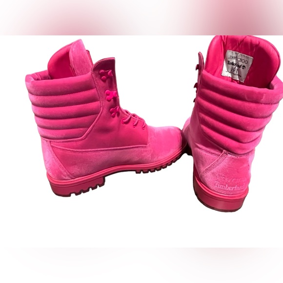 Jimmy Choo X Timberland 6-Inch Puffer Boots in Pink Velvet - Picture 6 of 9
